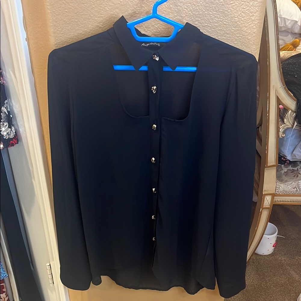 Black Sheer Cutout Sliver Skull Button Down Shirt